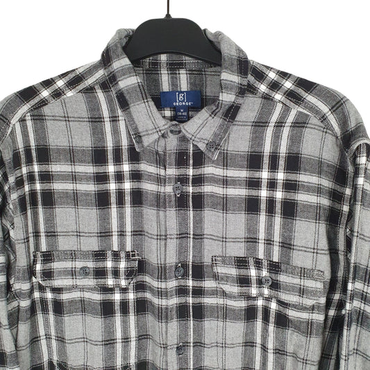 George Long Sleeve Regular Fit Check Flannel Shirt Shacket Grey