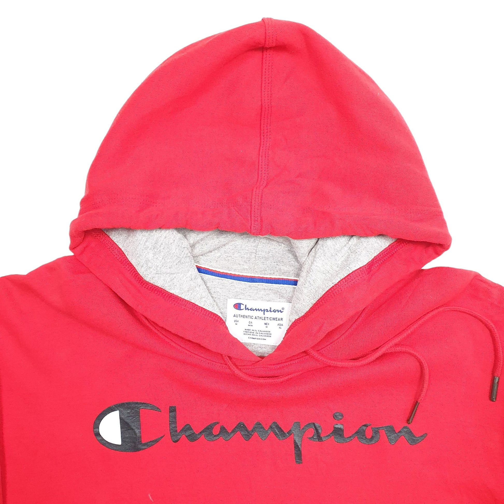 Mens Red Champion Spellout Hoodie Jumper