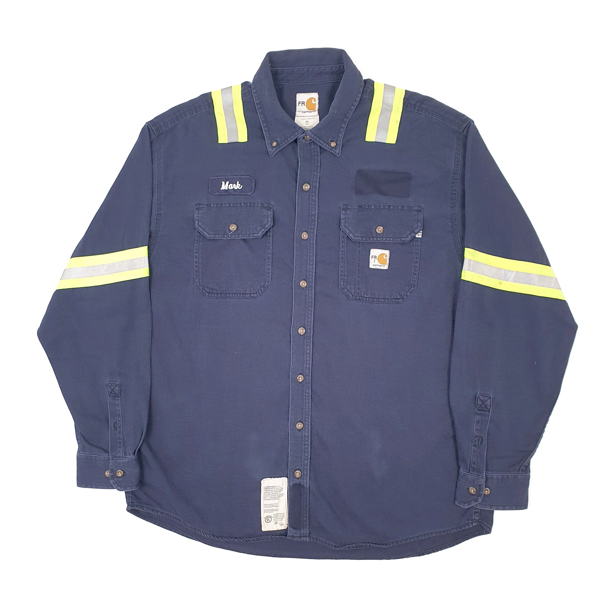 Mens Navy Carhartt FR Shacket Hi Vis Worksite Long Sleeve Shirt