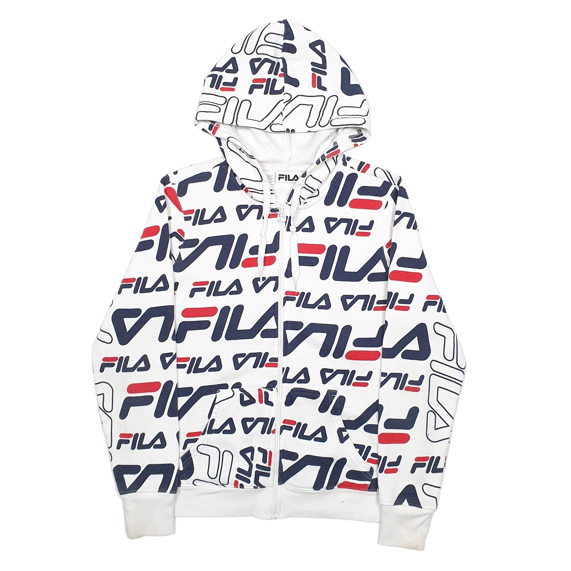 Womens White Fila Spellout Full Zip Jumper