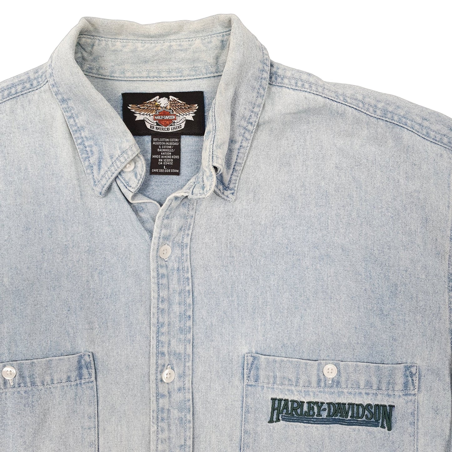 Mens Blue Harley Davidson Motorcycles Denim Overshirt Shacket Jacket Long Sleeve Shirt