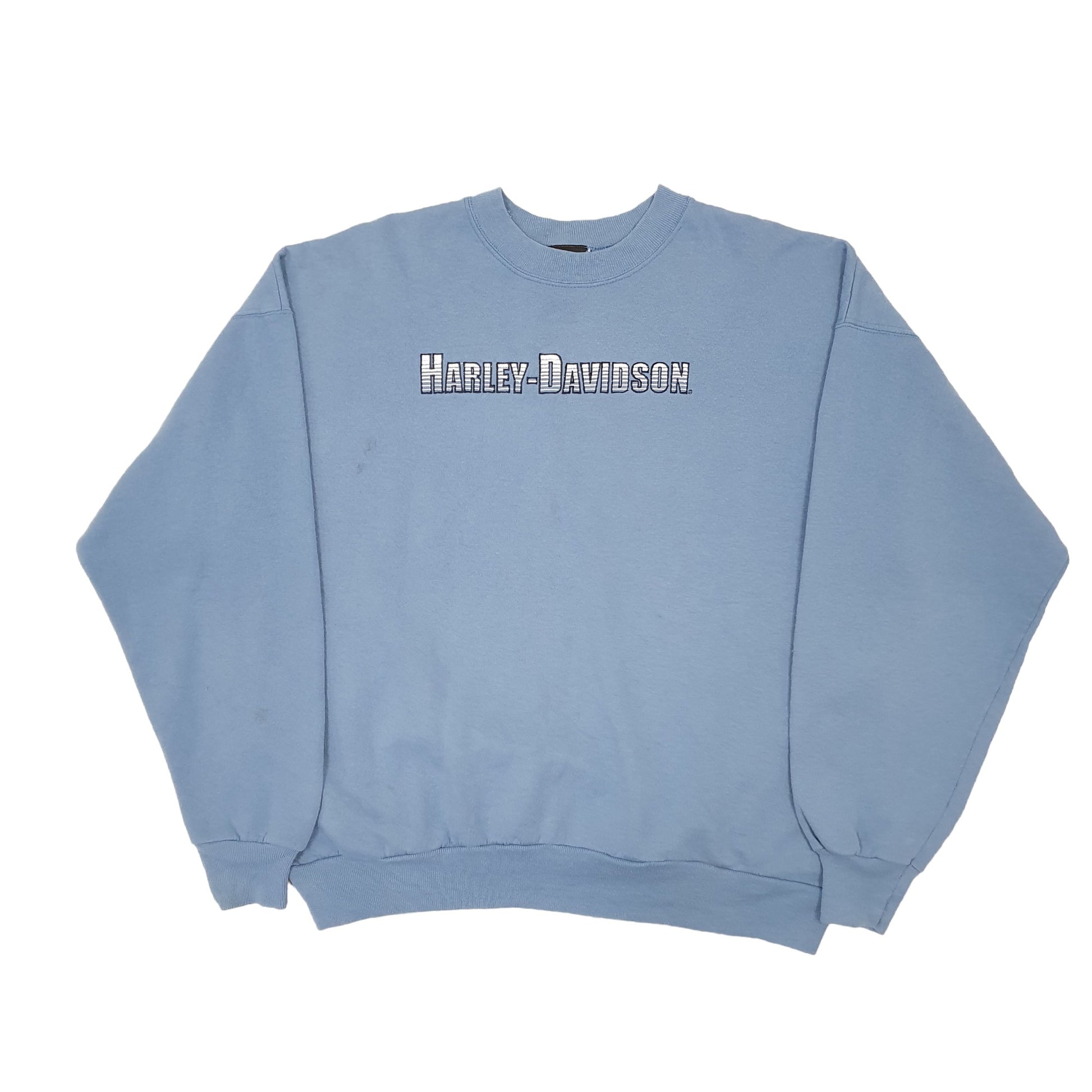 Mens Blue Harley Davidson Motorcycles Spellout USA Made Crewneck Jumper