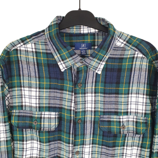 George Long Sleeve Regular Fit Check Flannel Shirt Shacket Green