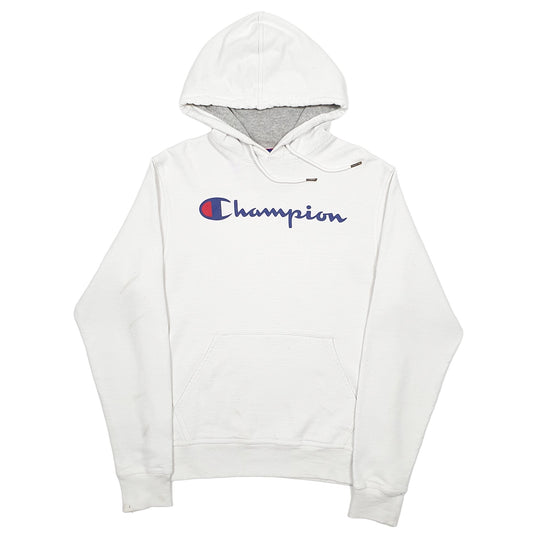 Mens White Champion Spellout Hoodie Jumper