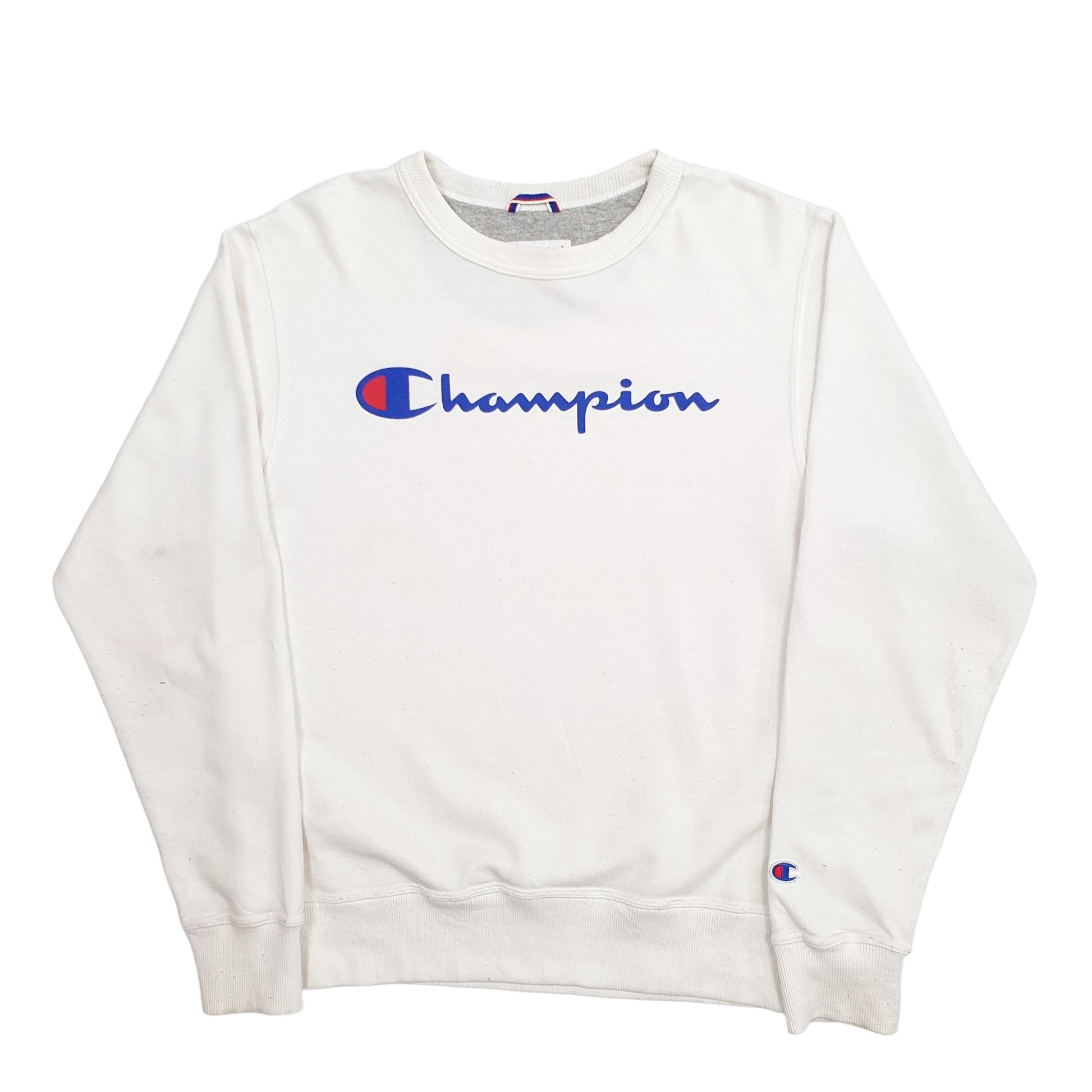 Mens Cream Champion Spellout Crewneck Jumper