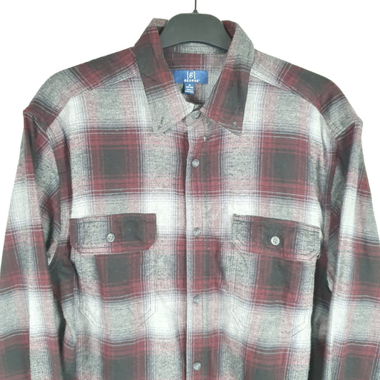 George Shacket Overshirt Flannel Long Sleeve Regular Fit Check Shirt Burgandy