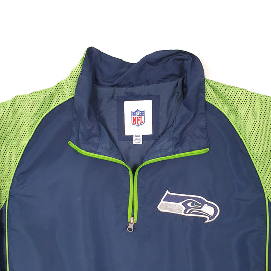 Mens Navy NFL Seattle Seahawks USA Football Quarter Zip Pullover Windbreaker Coat