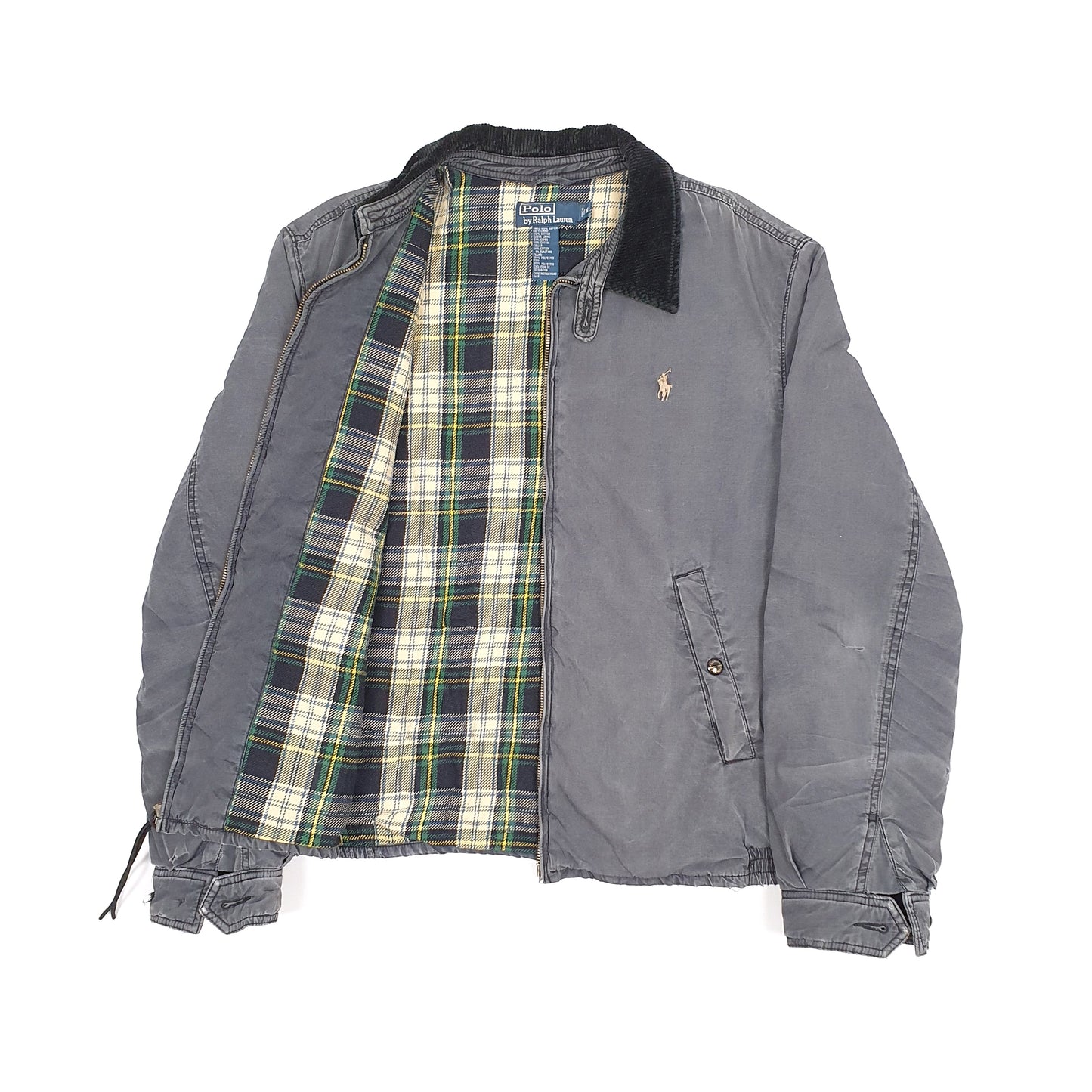 Mens Grey Polo Ralph Lauren Vintage Lined Corduroy 1980s Talon Zipper Harrington Jacket Coat