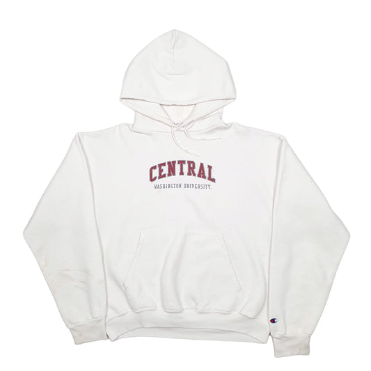 Mens White Champion Central Washington University USA College Hoodie Jumper