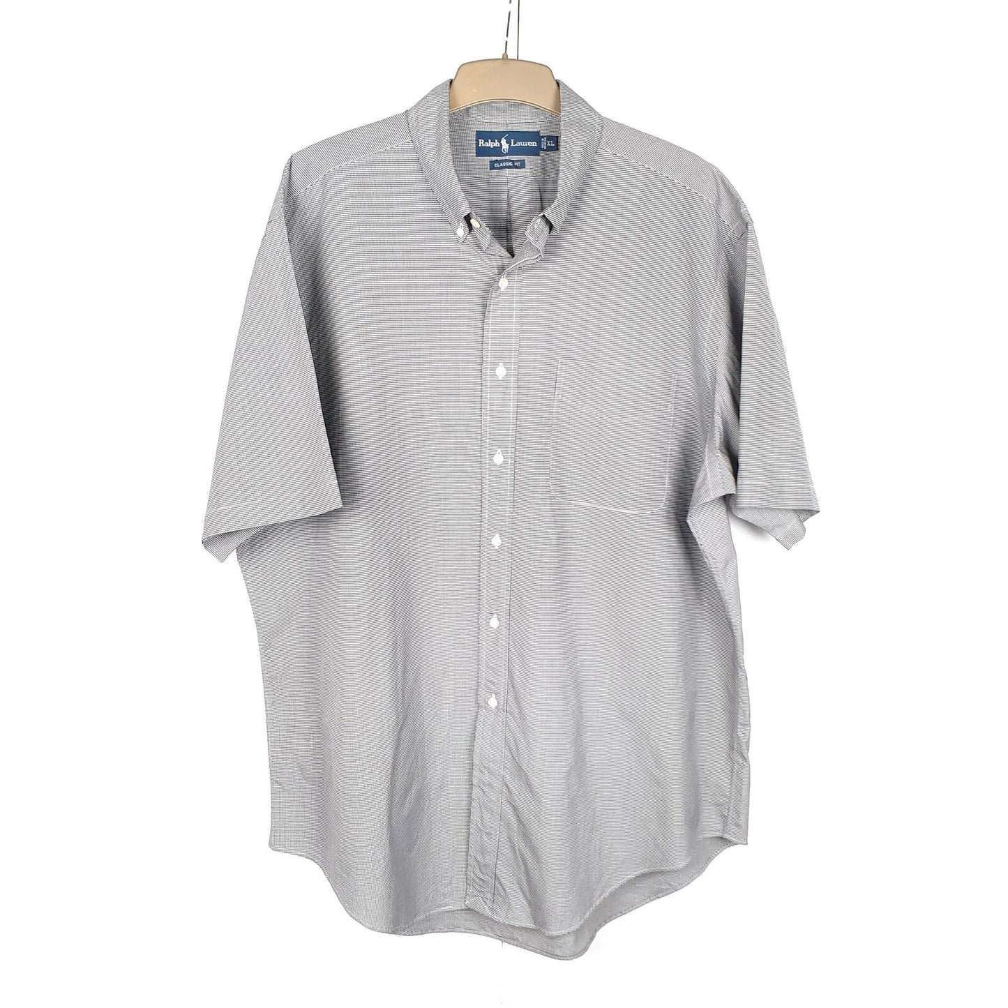 Mens POLO RALPH LAUREN Grey Check Classic Fit Short Sleeve Casual Shirt XL