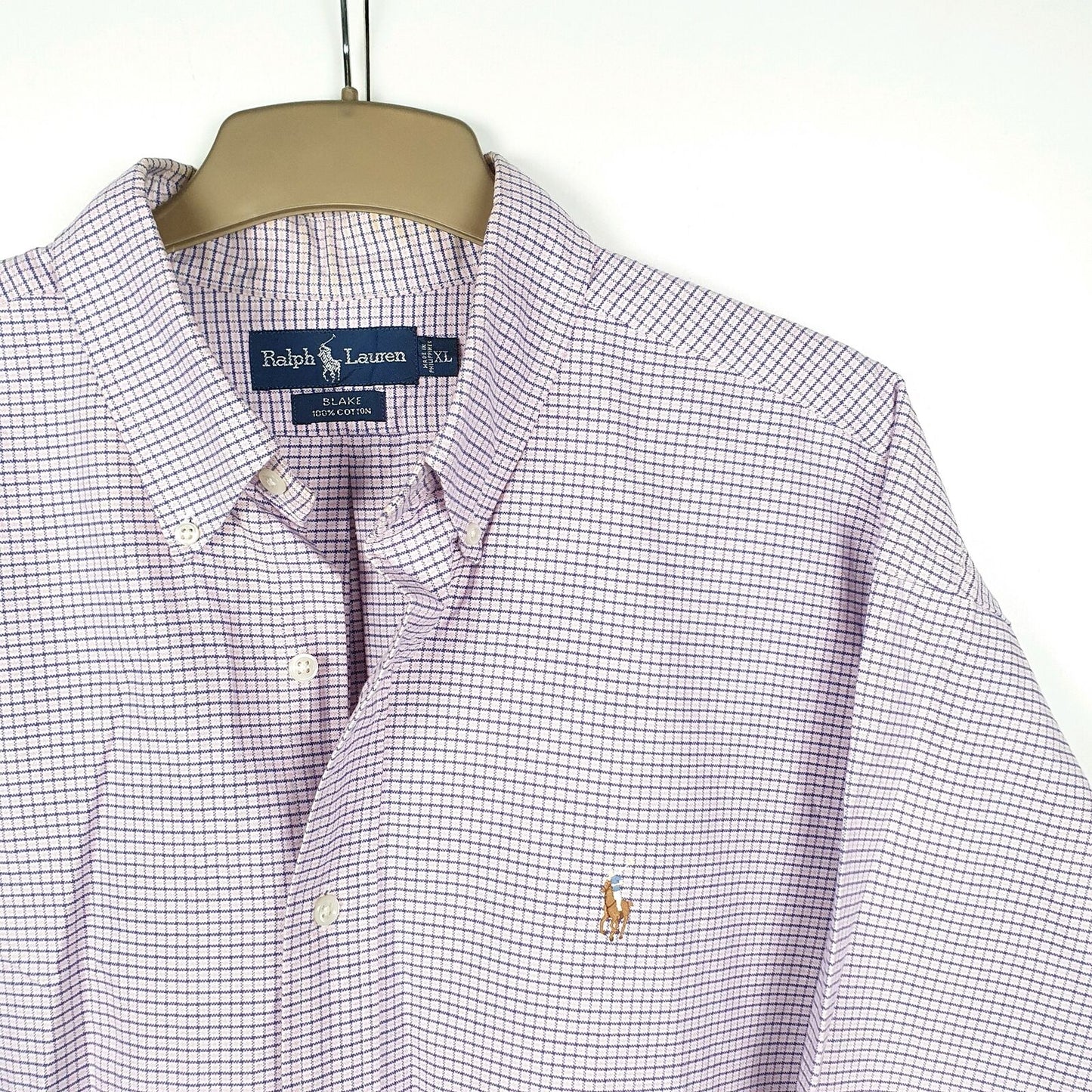 Mens POLO RALPH LAUREN Pink Gingham Long Sleeve Formal Casual Shirt XL