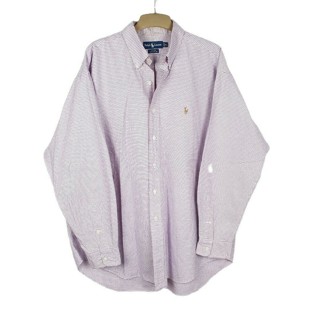 Mens POLO RALPH LAUREN Pink Gingham Long Sleeve Formal Casual Shirt XL