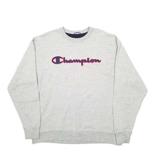 Mens Grey Champion Spellout Crewneck Jumper