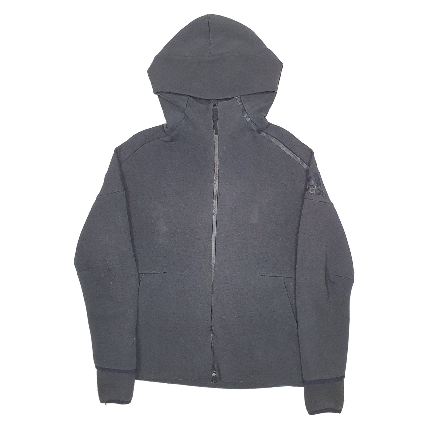 Adidas Active Running Sports Full Zip Cotton & Polyester Jumper M - Bundl Clothing-Womens Black Adidas Active Running Sports Full Zip Jumper
