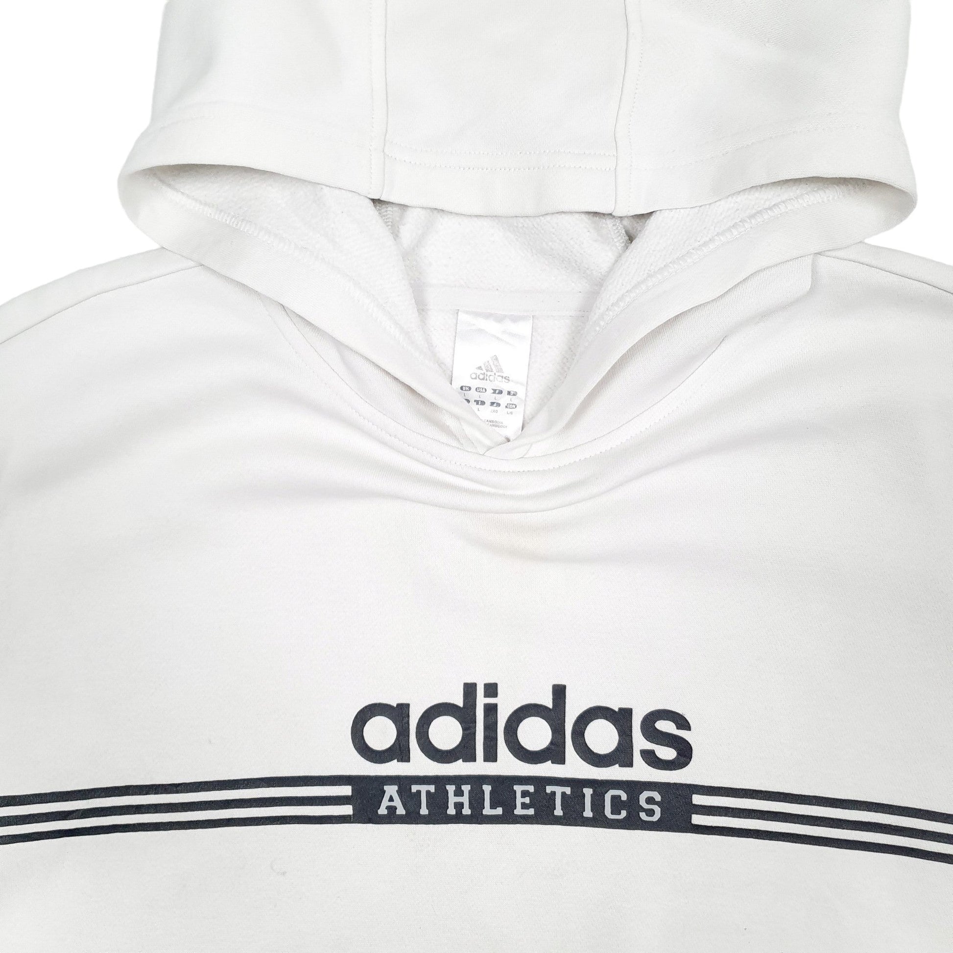 Adidas Athletics Spellout Hoodie Cotton Jumper L - Bundl Clothing-Mens White Adidas Athletics Spellout Hoodie Jumper