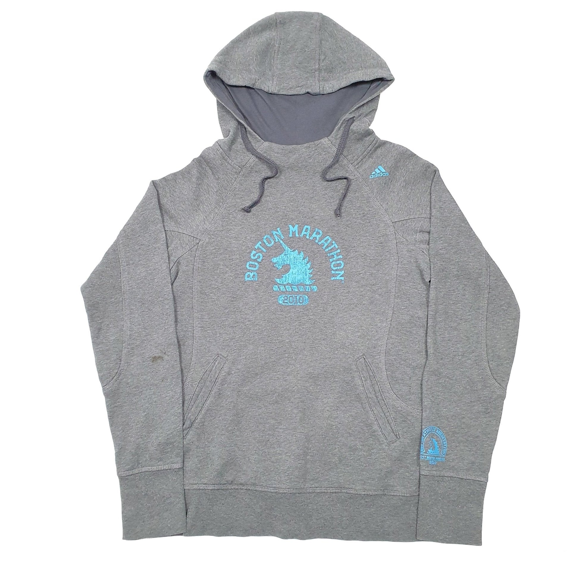 Adidas Boston Marathon 2010 Run Running Hoodie Cotton & Polyester Jumper 18 - Bundl Clothing-Adidas Boston Marathon 2010 Run Running Hoodie Cotton & Polyester Jumper 18 - Bundl Clothing-Womens Grey Adidas Boston Marathon 2010 Run Running Hoodie Jumper