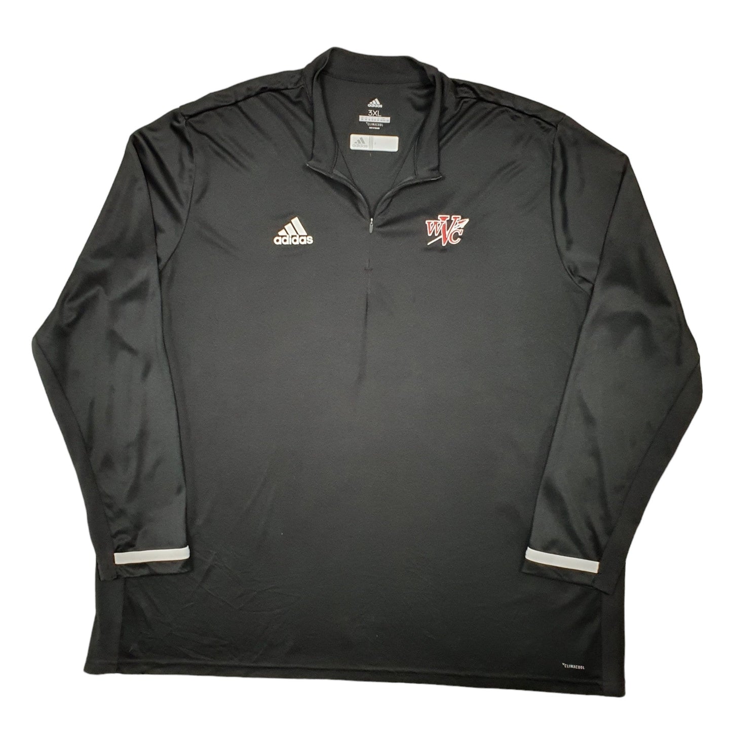 Adidas Clima Cool Wenatchee Valley College Athletics Quarter Zip Polyester Jumper XXL - Bundl Clothing-Mens Black Adidas Clima Cool Wenatchee Valley College Athletics Quarter Zip Jumper