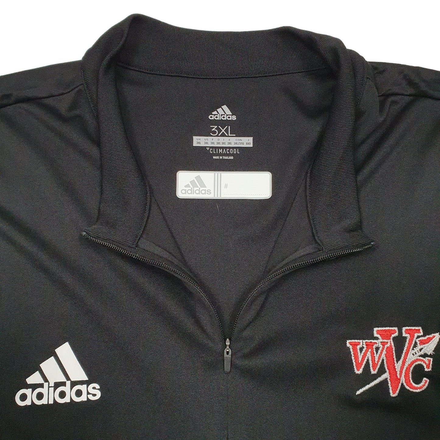 Adidas Clima Cool Wenatchee Valley College Athletics Quarter Zip Polyester Jumper XXL - Bundl Clothing-Mens Black Adidas Clima Cool Wenatchee Valley College Athletics Quarter Zip Jumper