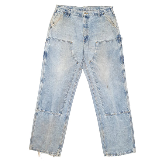 Mens Blue Carhartt Carpenter Double Knee Dungaree Fit B73 JeansW38 L34