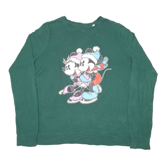 Mens Green Disney Mickey Mouse Minnie Ice Skating Crewneck Jumper