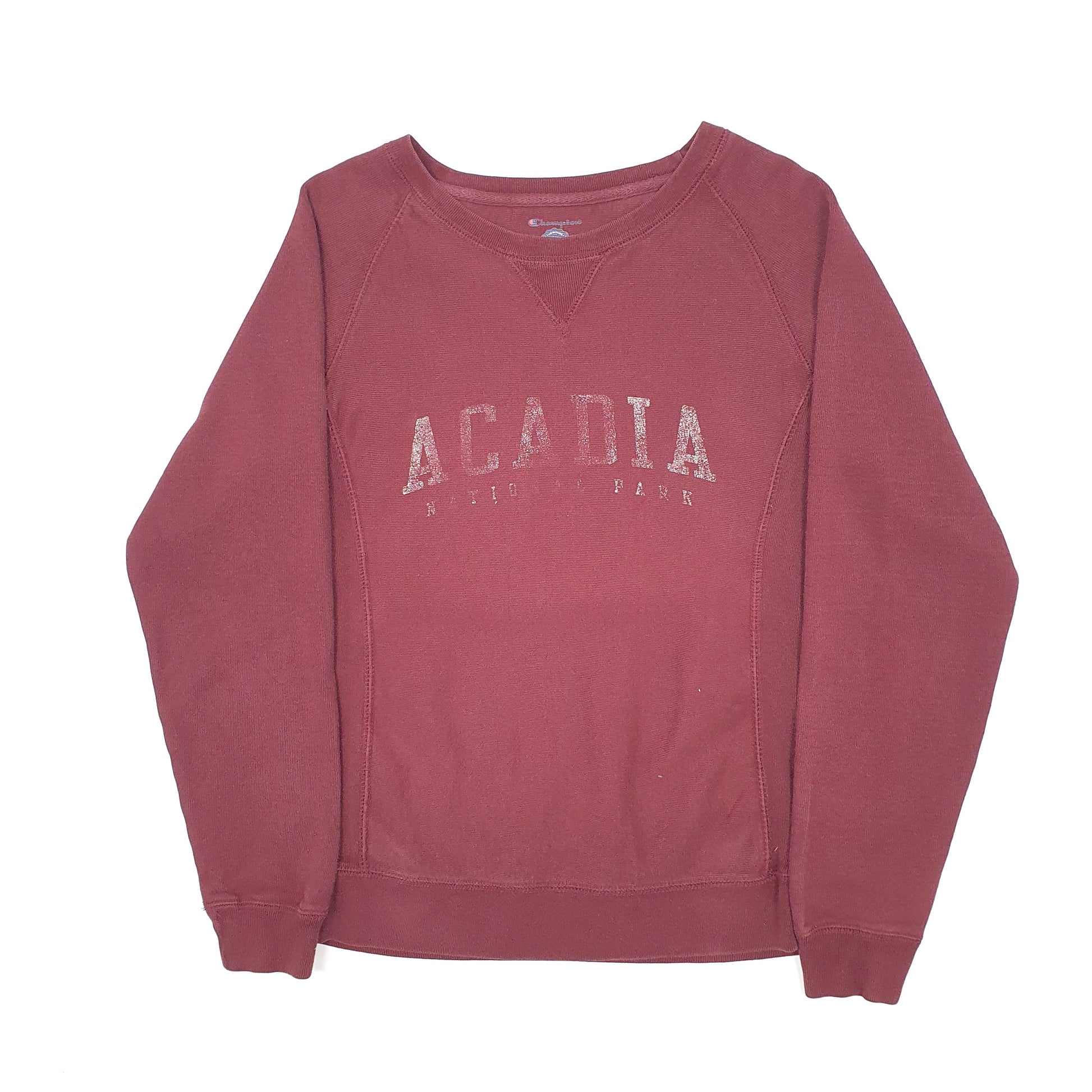 Womens Burgundy Champion Vintage Reverse Weave Acadia National Park USA Crewneck Jumper