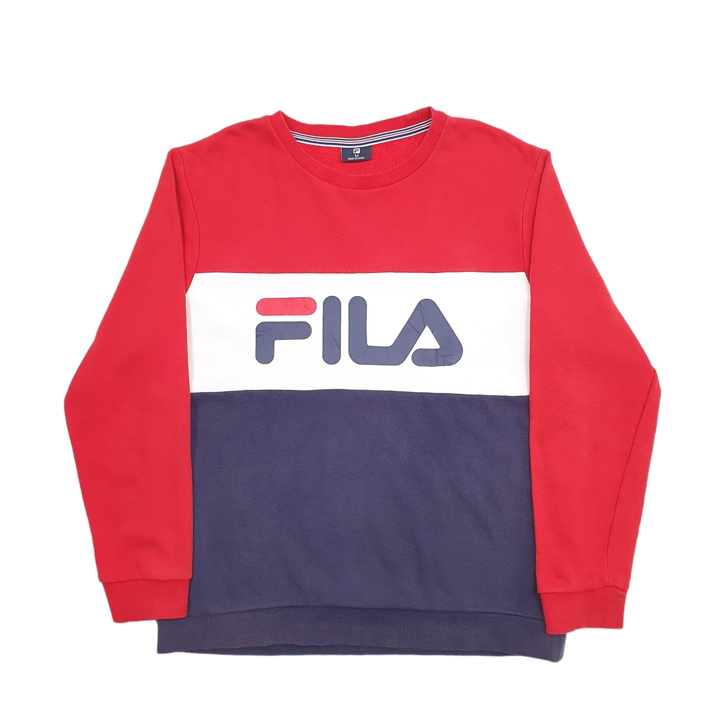 Mens Red Fila Spellout Crewneck Jumper