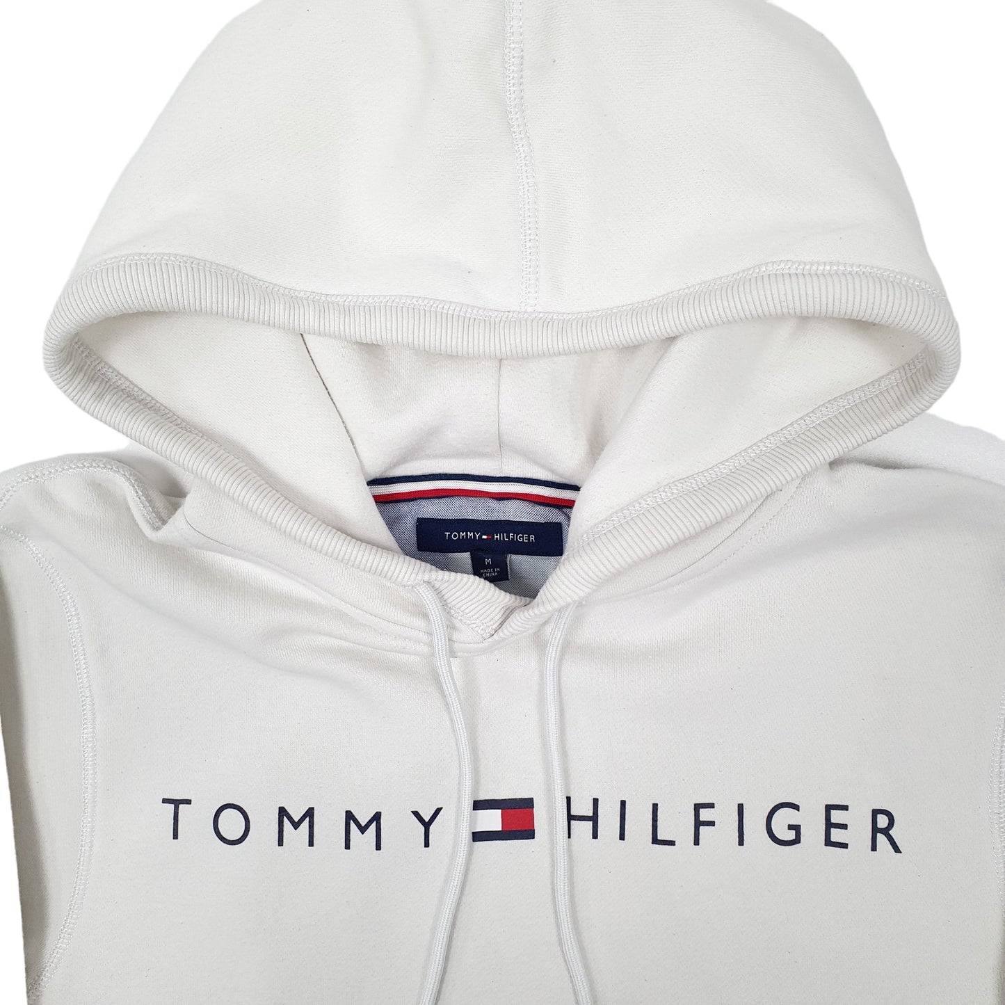Mens White Tommy Hilfiger Spellout Hoodie Jumper