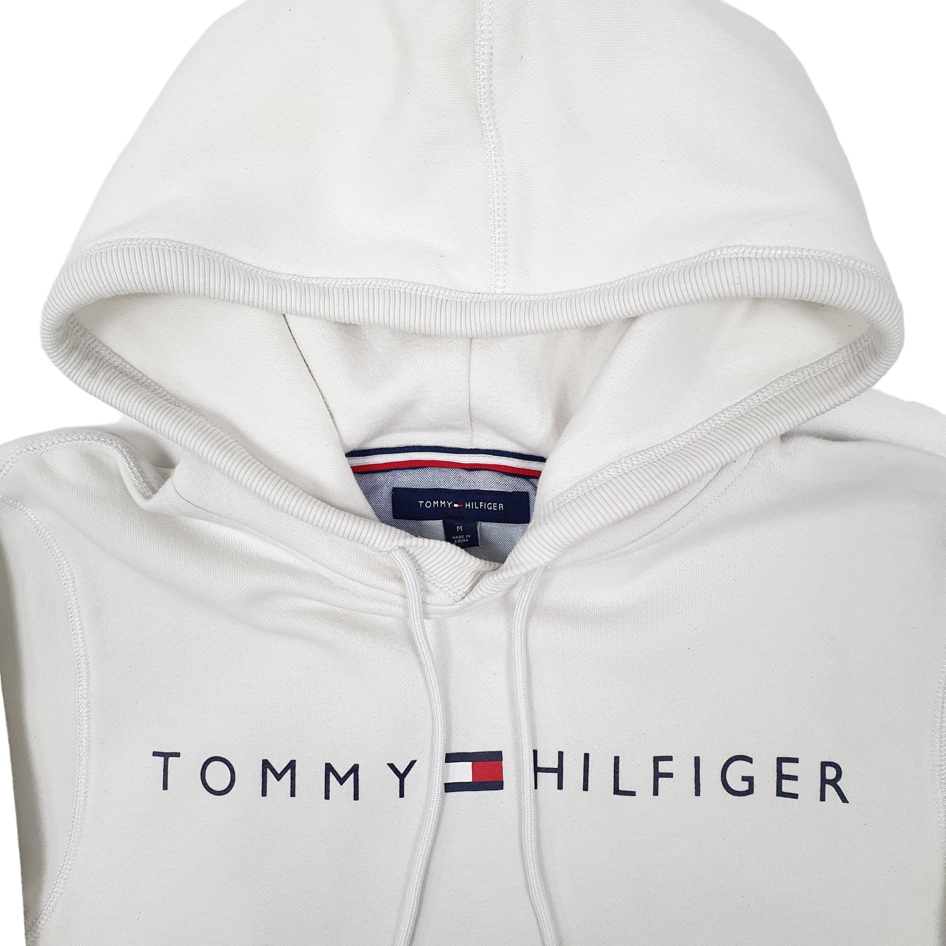 Mens White Tommy Hilfiger Spellout Hoodie Jumper