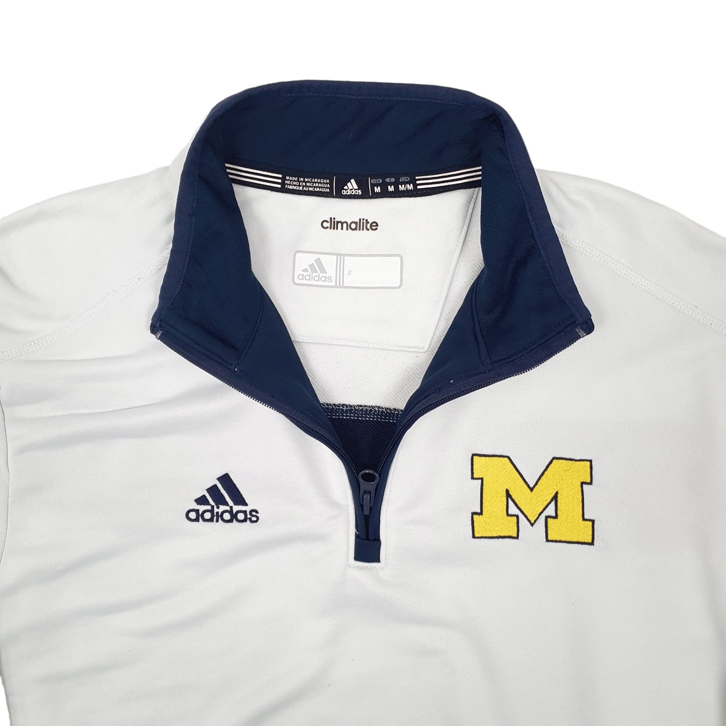 Mens White Adidas USA College Michigan Quarter Zip Jumper