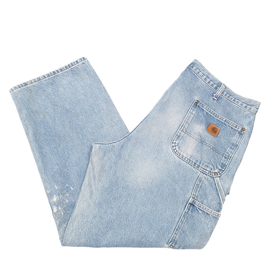 Mens Blue Carhartt Carpenter Double Knee Dungaree Fit B73 JeansW40 L30