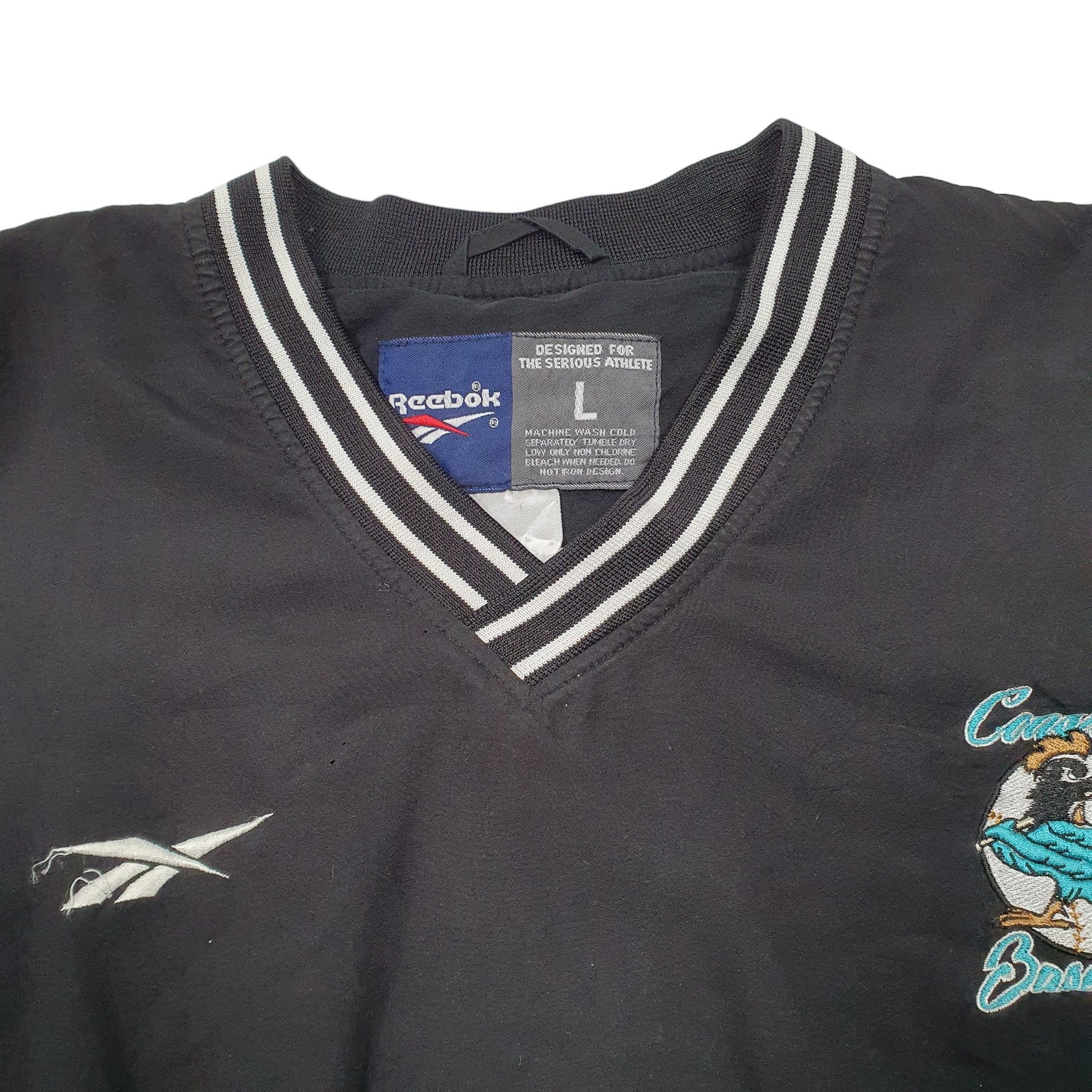 Mens Black Reebok Active Smock Coastal Baseball USA Vintage V Neck Jumper
