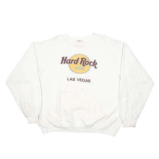 Mens Cream Hard Rock Cafe Vintage Made In USA Las Vegas Crewneck Jumper