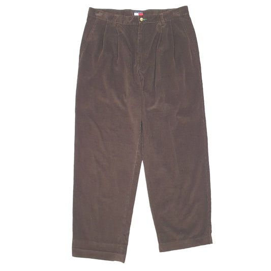 Mens Brown Tommy Hilfiger Double Pleated Corduroy Trousers