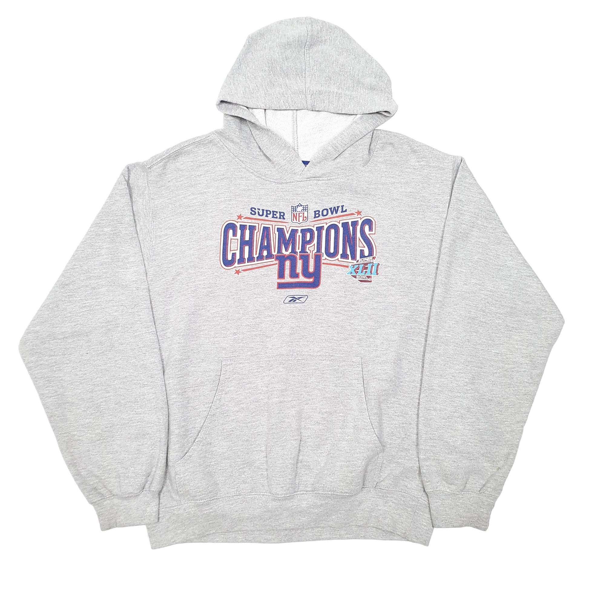 Womens Grey Reebok NY New York Giants Superbowl Champions Hoodie Jumper