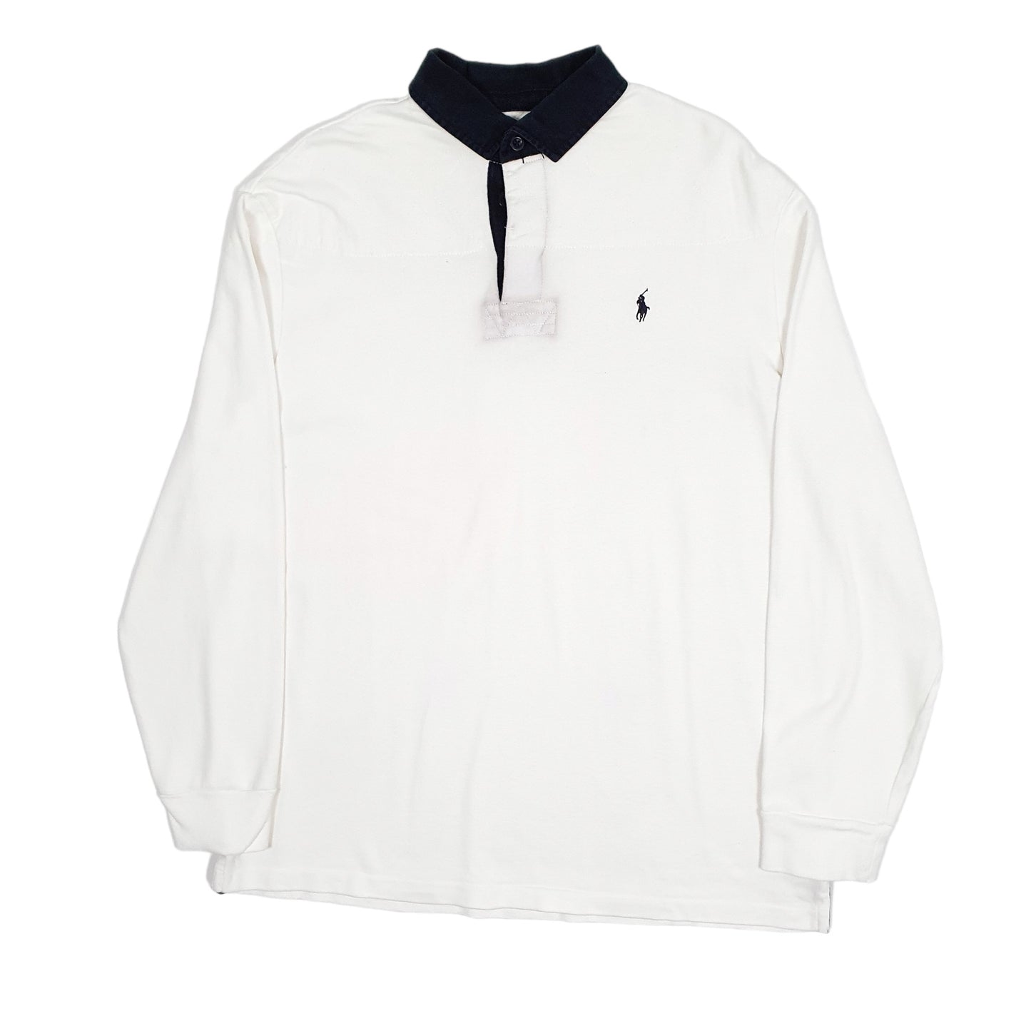 Mens White Polo Ralph Lauren Rugby Shirt Crewneck Jumper