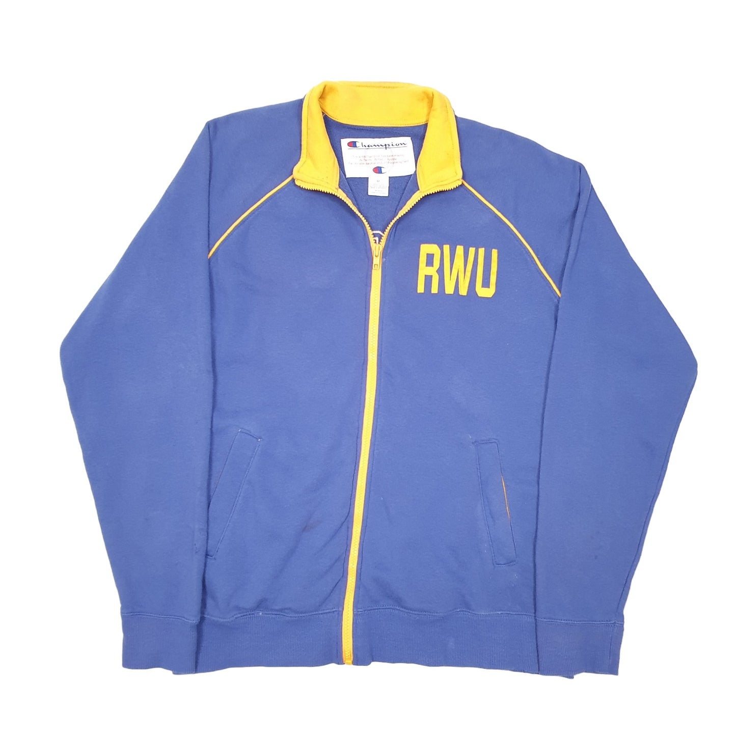 Mens Blue Champion Sweatshirt Roger Williams University Hawks Soccer Full Zip Jumper
