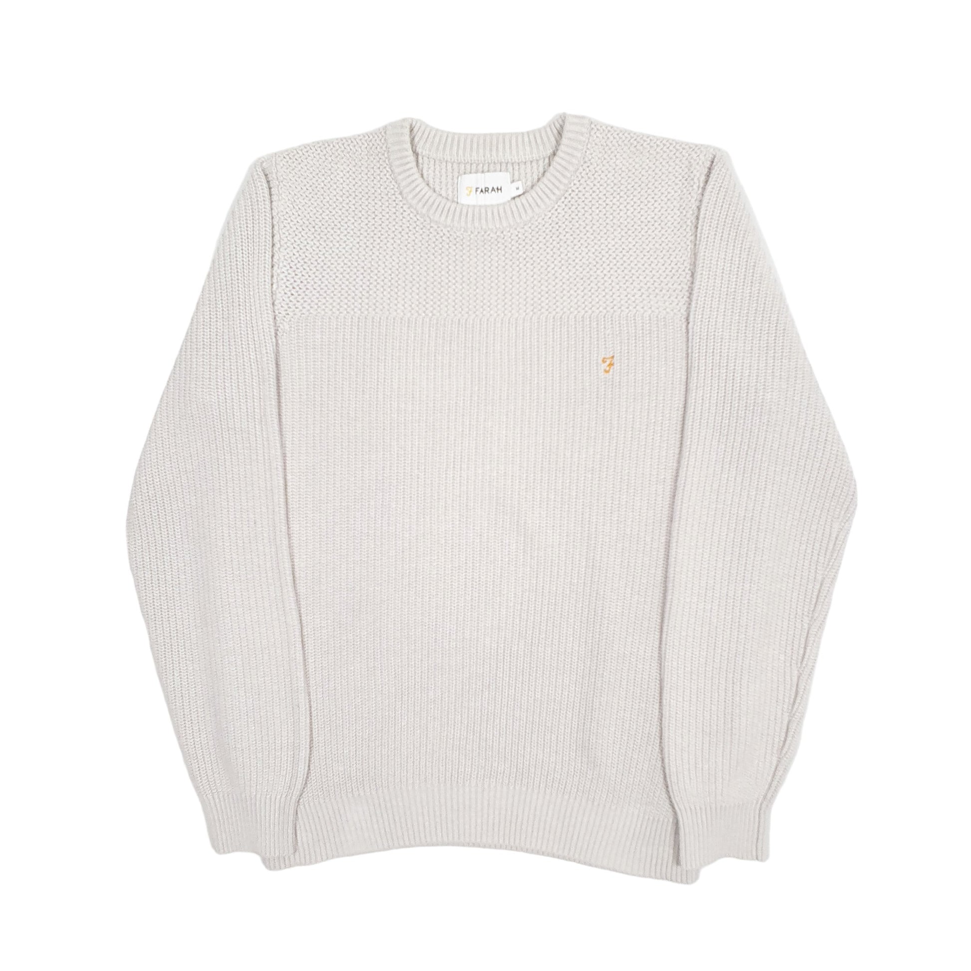 Mens Grey Farah Chunky Knit Crewneck Jumper