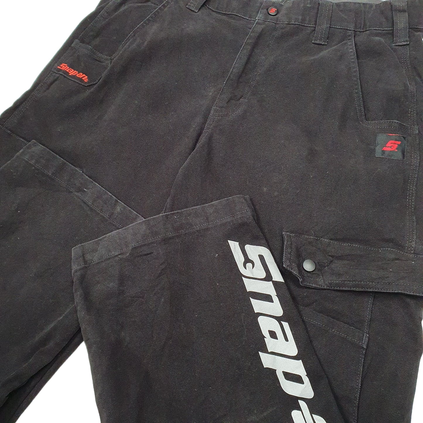 Mens Black Snap On Utility Tools Mechanics Elasticated Cargo Trousers