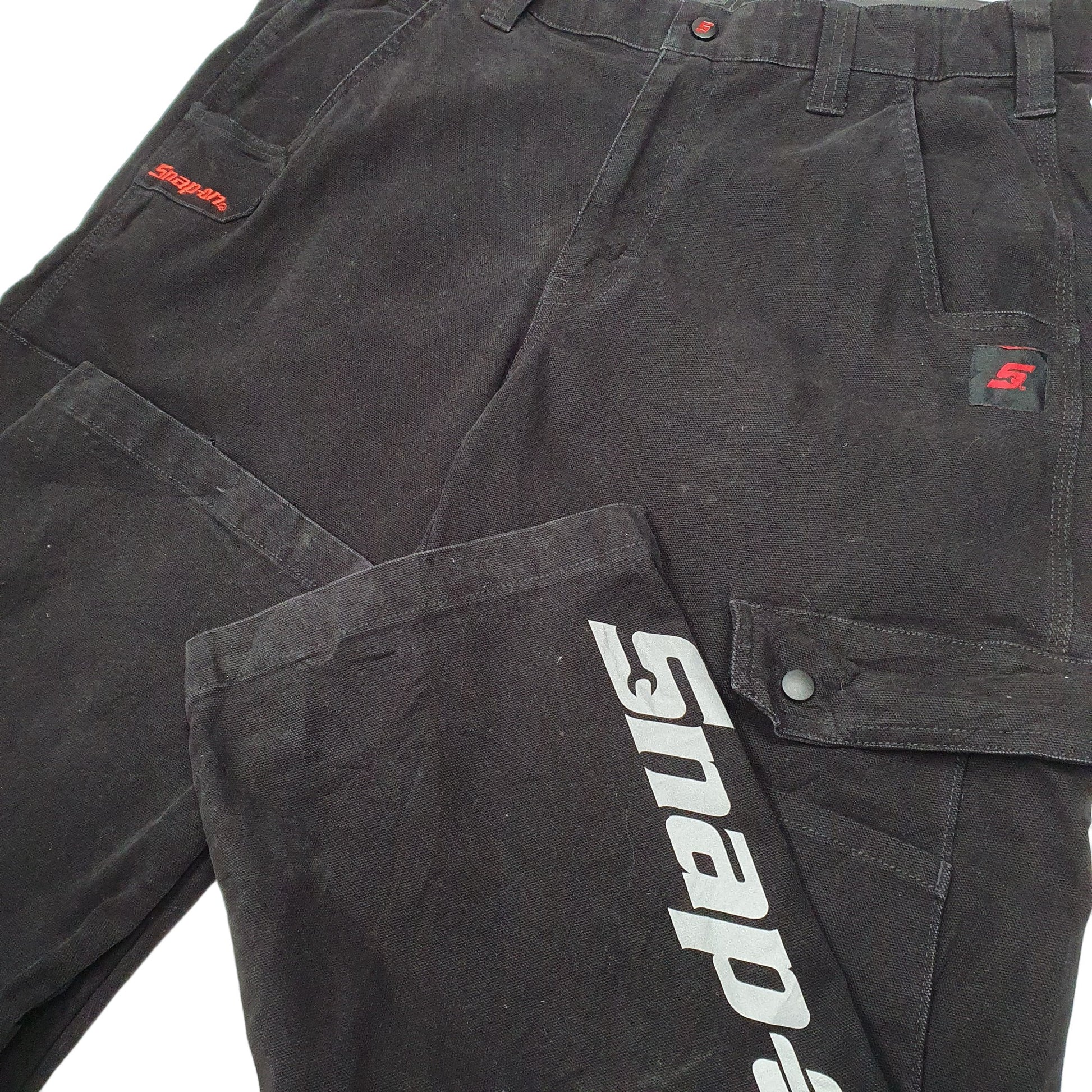 Mens Black Snap On Utility Tools Mechanics Elasticated Cargo Trousers