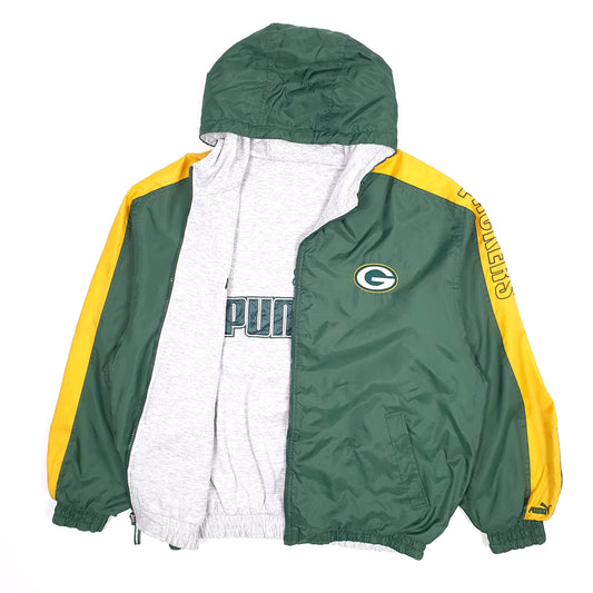 Mens Green Puma NFL Green Bay Packers Reversible Hoodie  Coat
