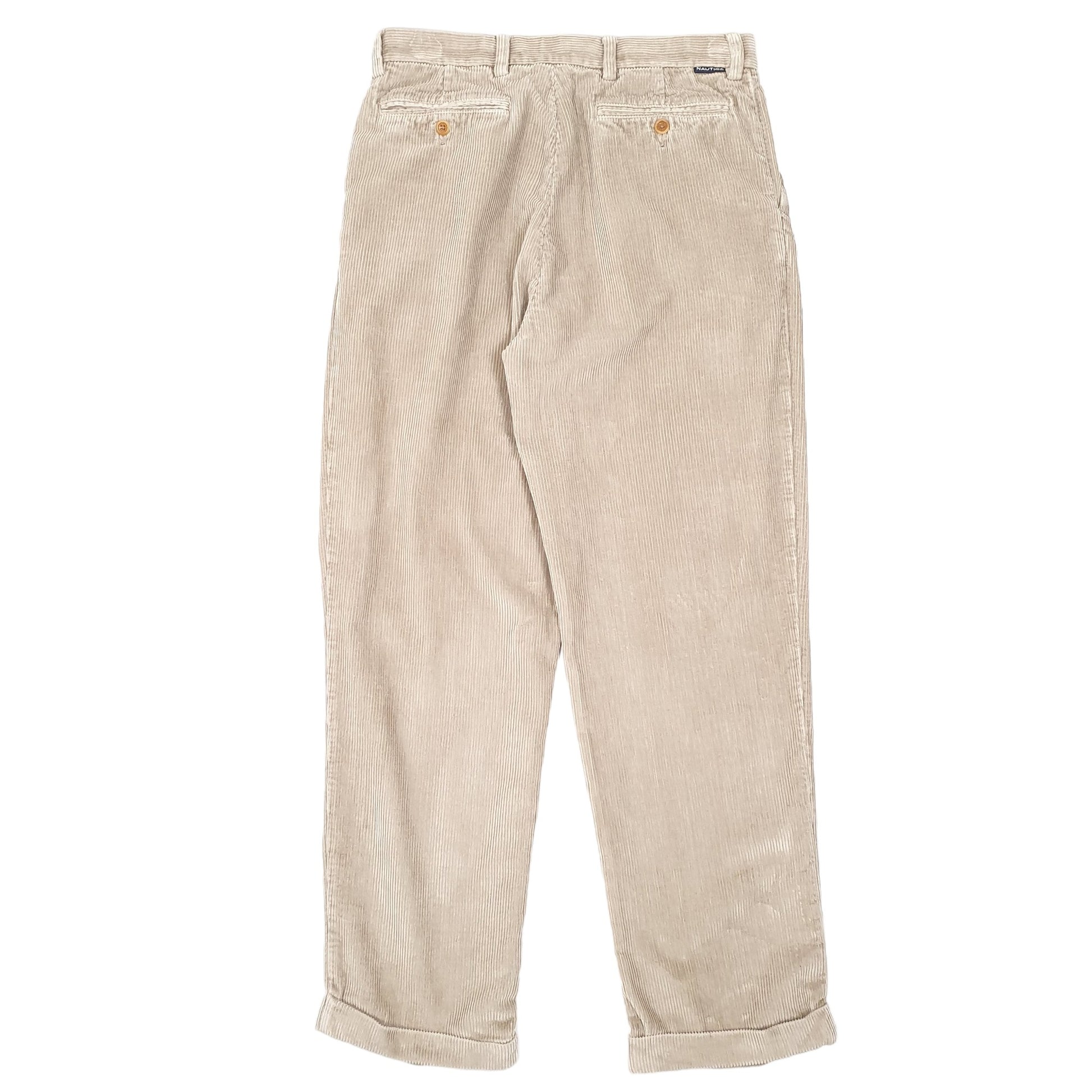 Mens Beige Nautica Double Pleated Corduroy Trousers