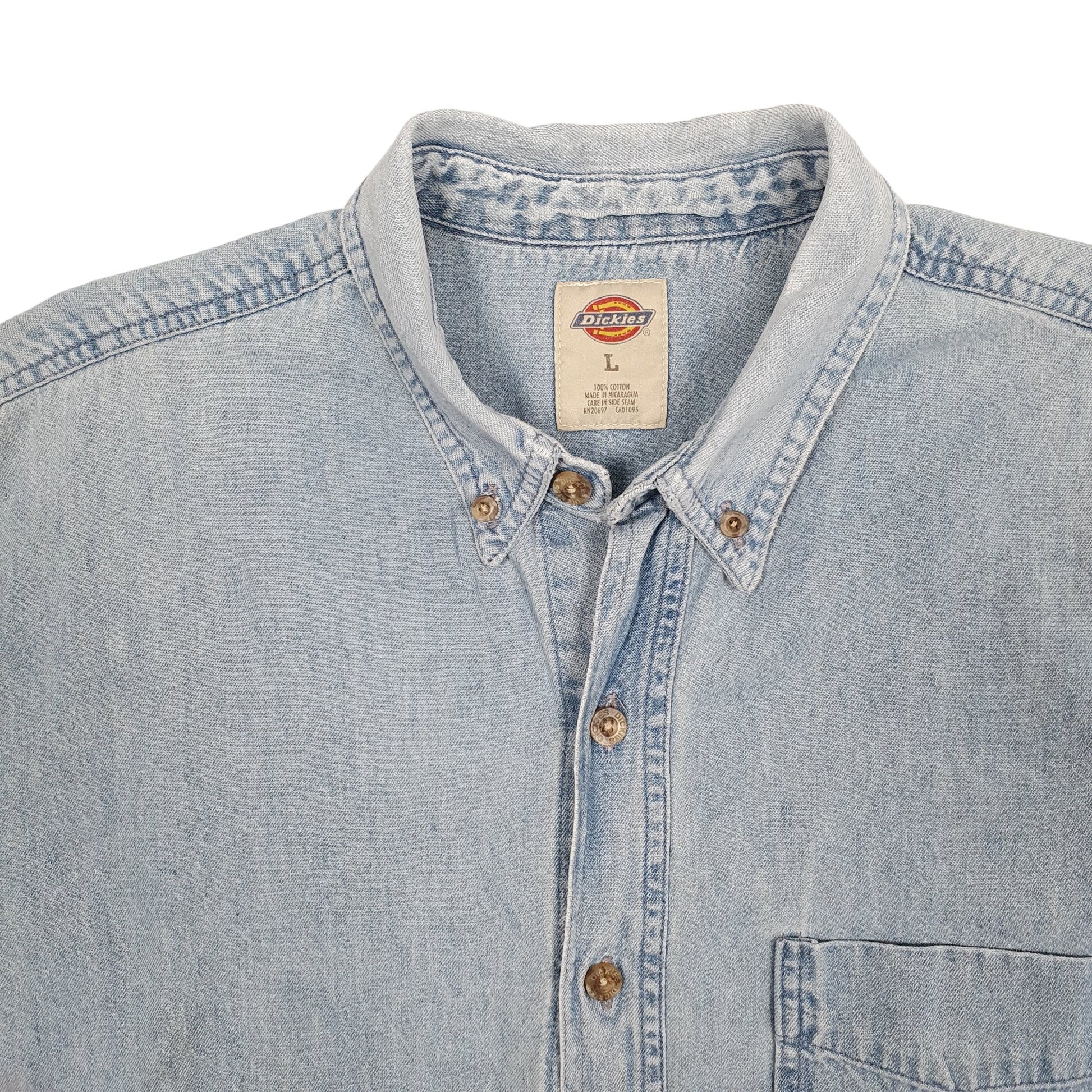 Mens Blue Dickies Workwear Denim Overshirt Long Sleeve Shirt