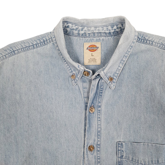 Mens Blue Dickies Workwear Denim Overshirt Long Sleeve Shirt