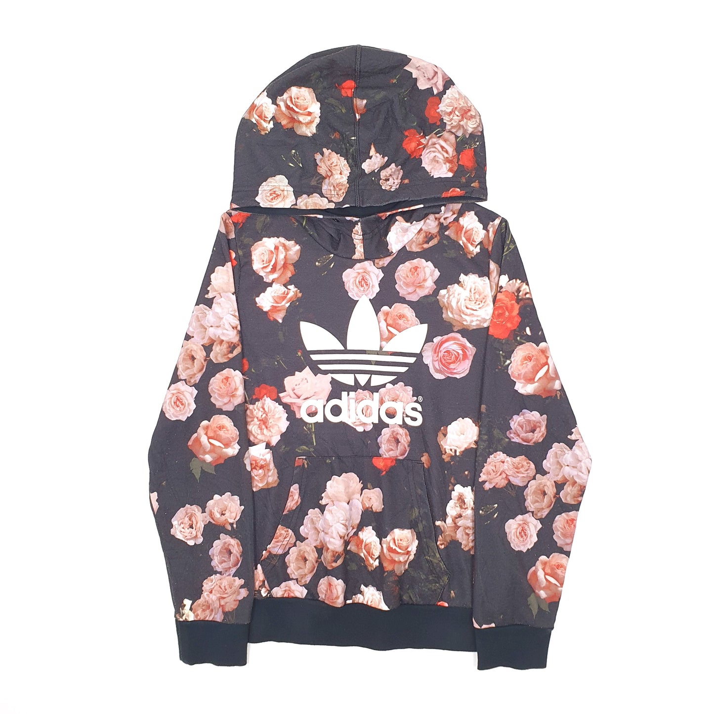 Womens Black Adidas Roses Flowers Lightweight Hoodie Jumper