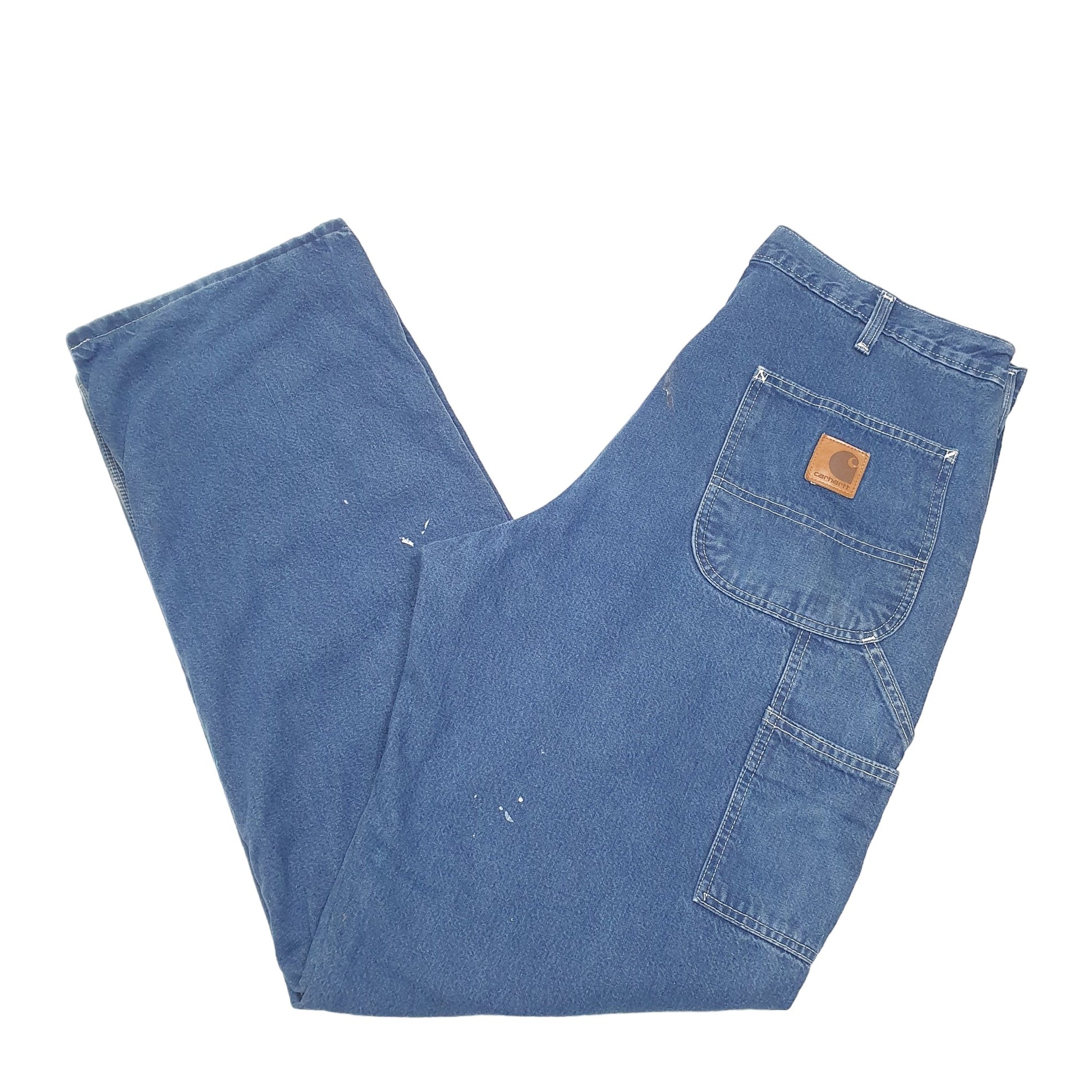 Mens Blue Carhartt Carpenter Cotton Lined Insulated B14 JeansW36 L34