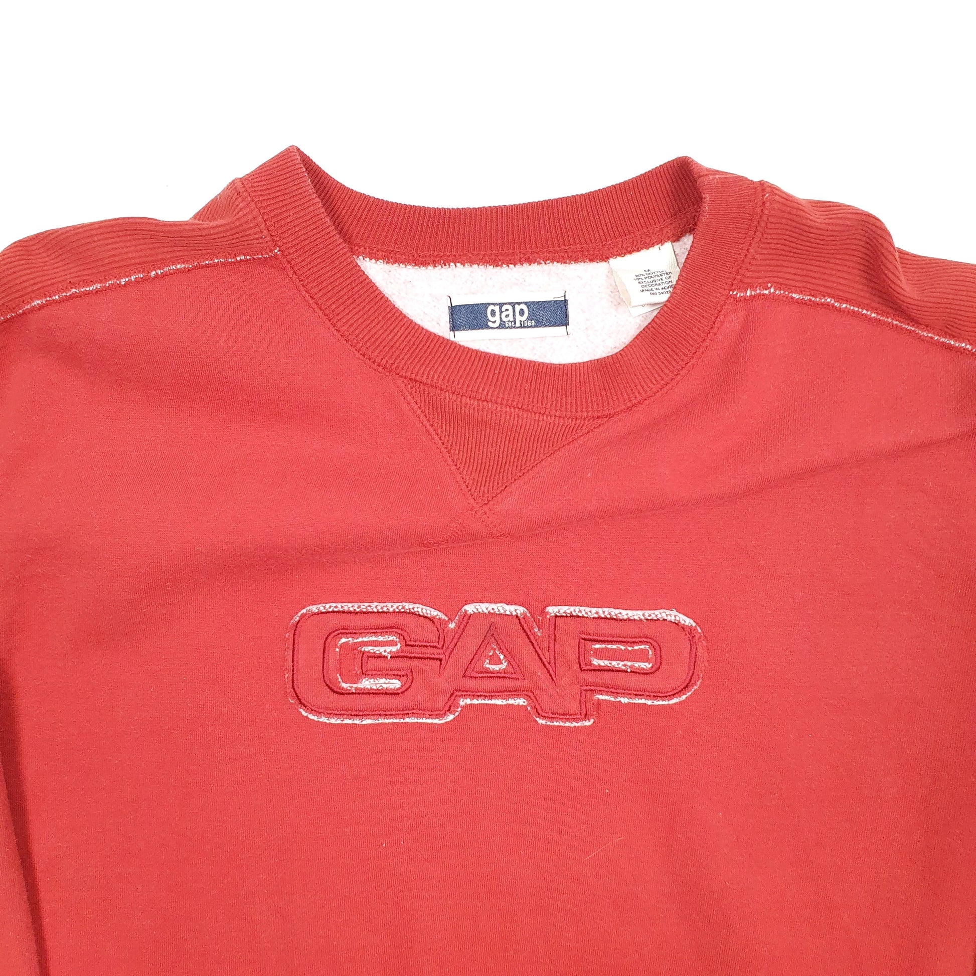 Mens Red GAP Vintage 2000s Y2K Spellout Crewneck Jumper