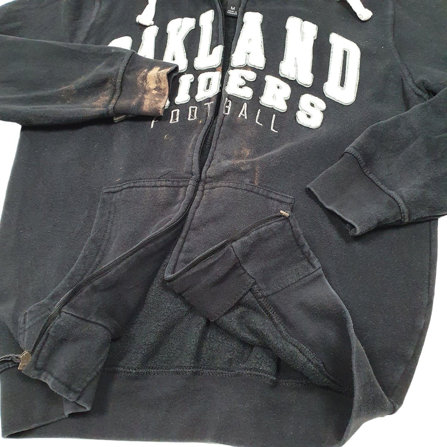Mens Black NFL Hoodie Oakland Raiders Football Full Zip Jumper