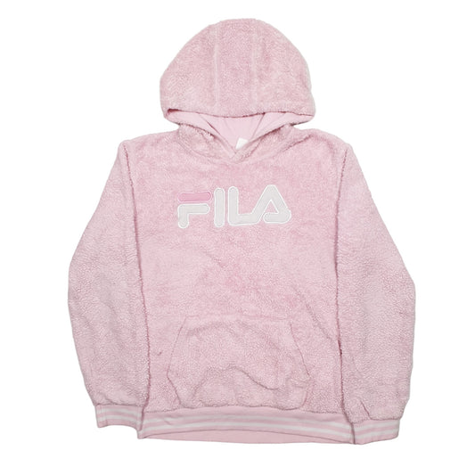 Womens Pink Fila Spellout Hoodie Jumper
