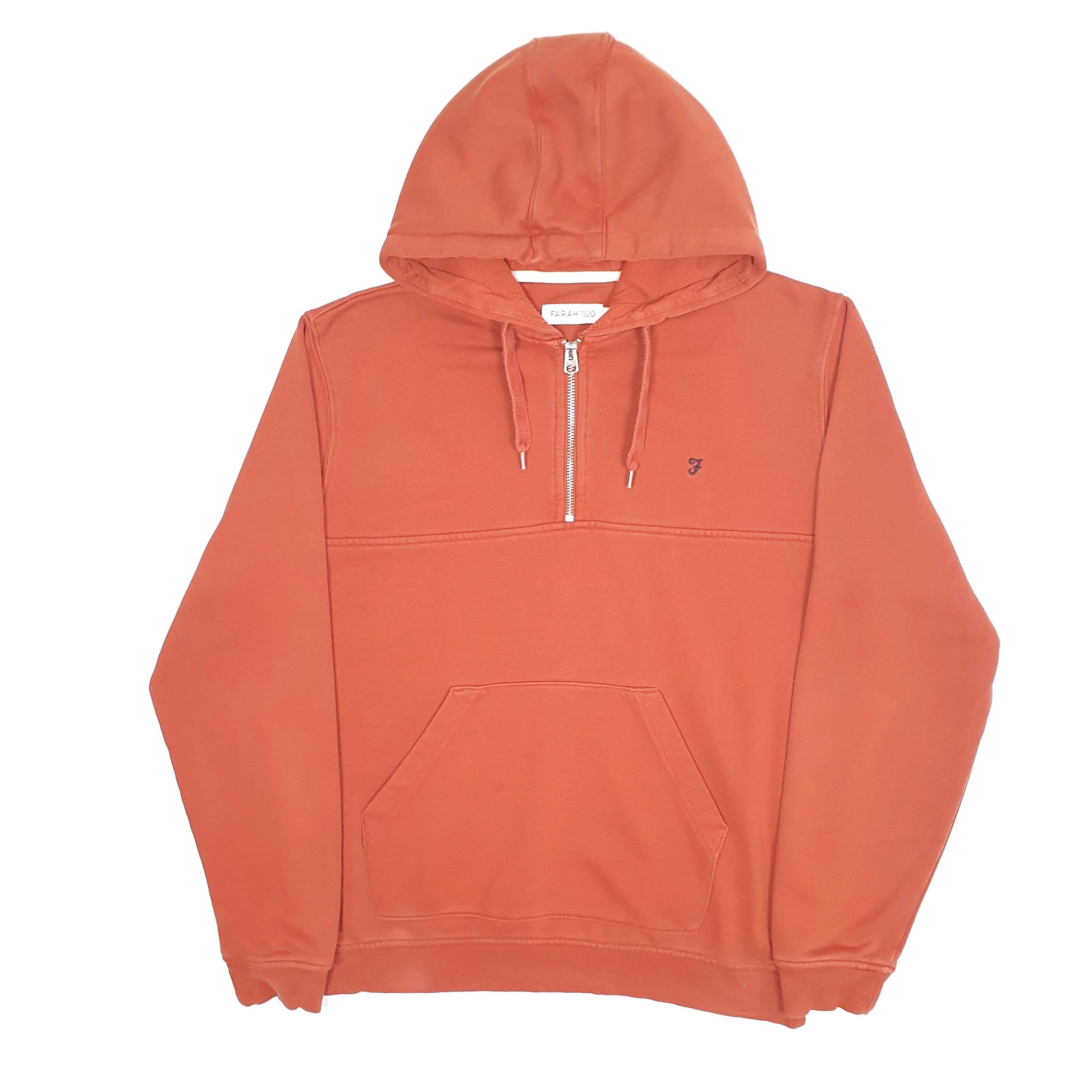 Mens Orange Farah Hoodie Quarter Zip Jumper