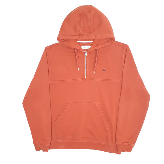 Mens Orange Farah Hoodie Quarter Zip Jumper